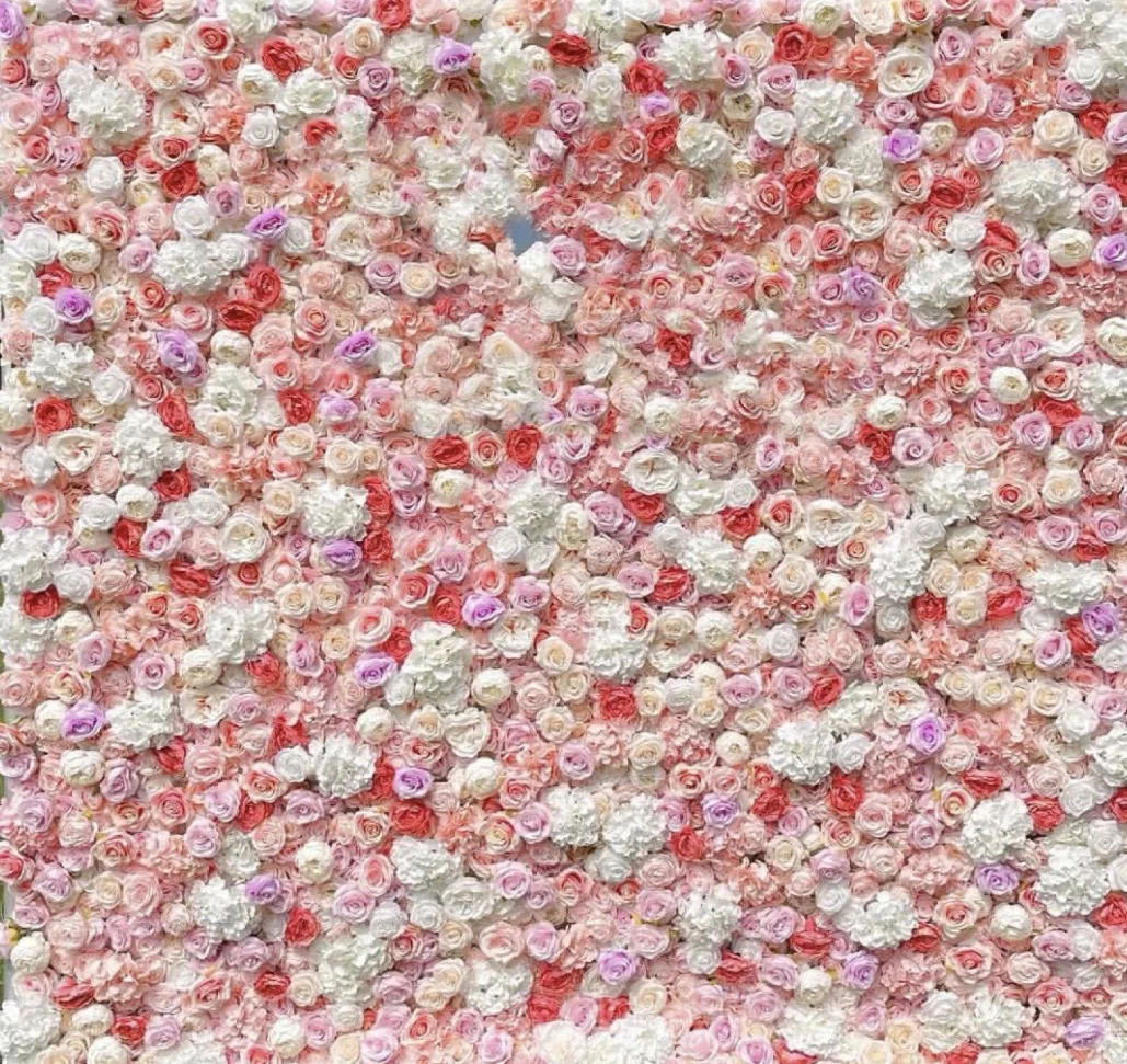 Clutch City Photo Booth pink and white rose wall backdrop for Houston events